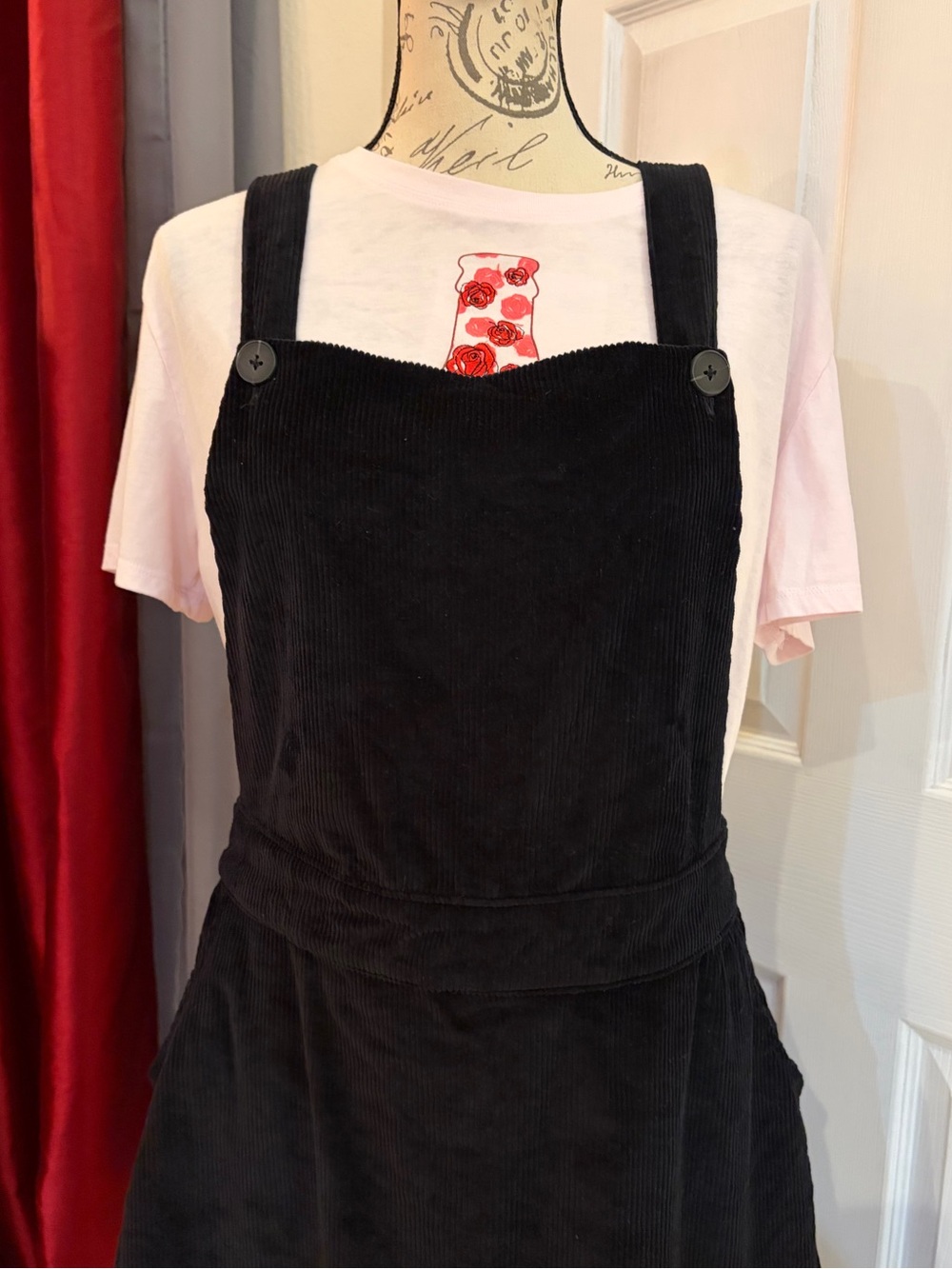 Sweet Salt Black Bib Corduroy Midi Dress - Picture 2 of 7